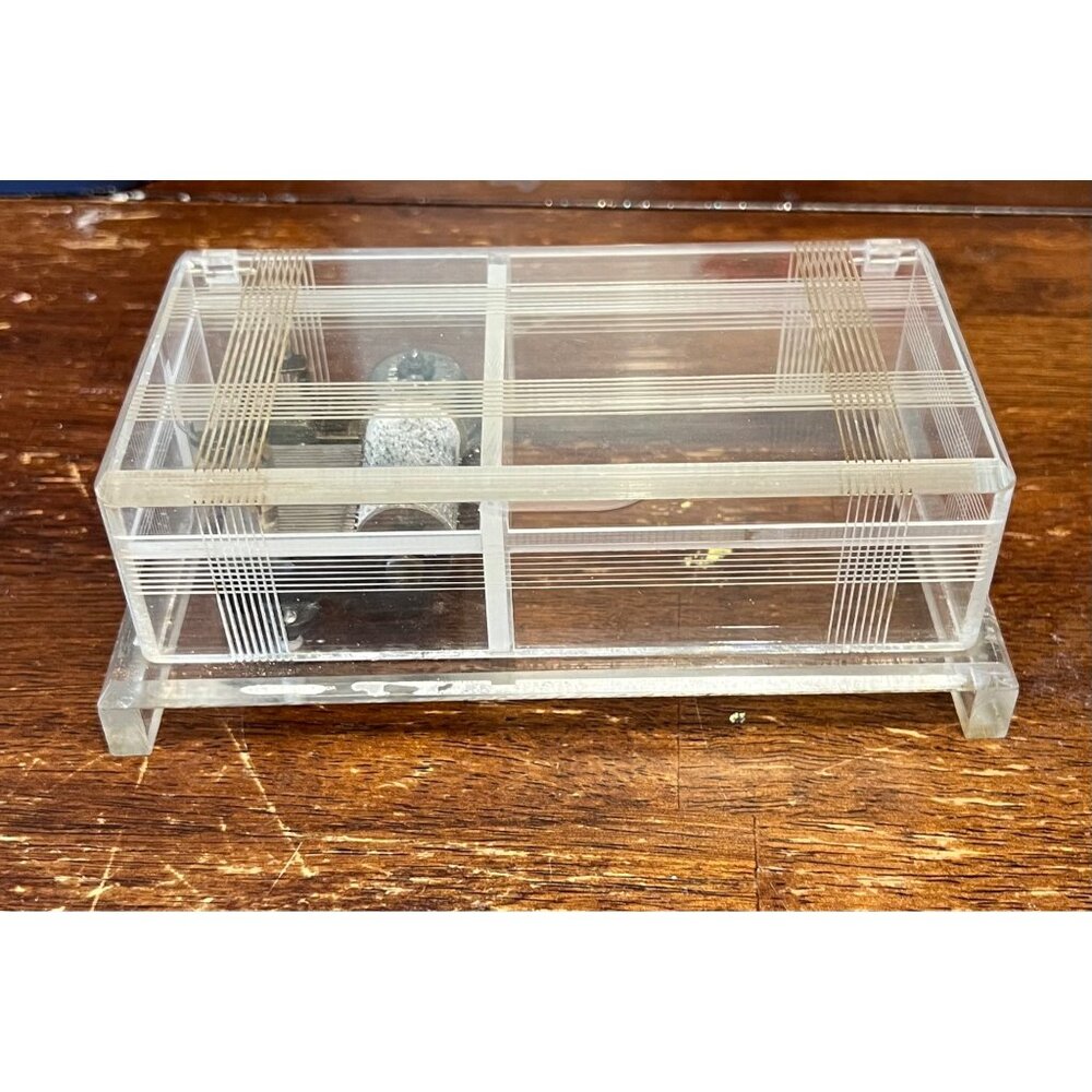 Thorens Clear Lucite Music Trinket Box Made In Switzerland Vintage Decorative Pi